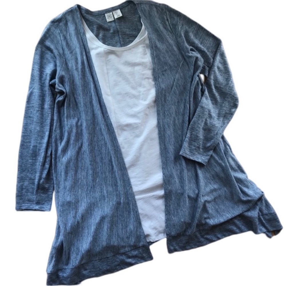 Linen Artisan NY S blue knit linen Laganlook long line cardigan